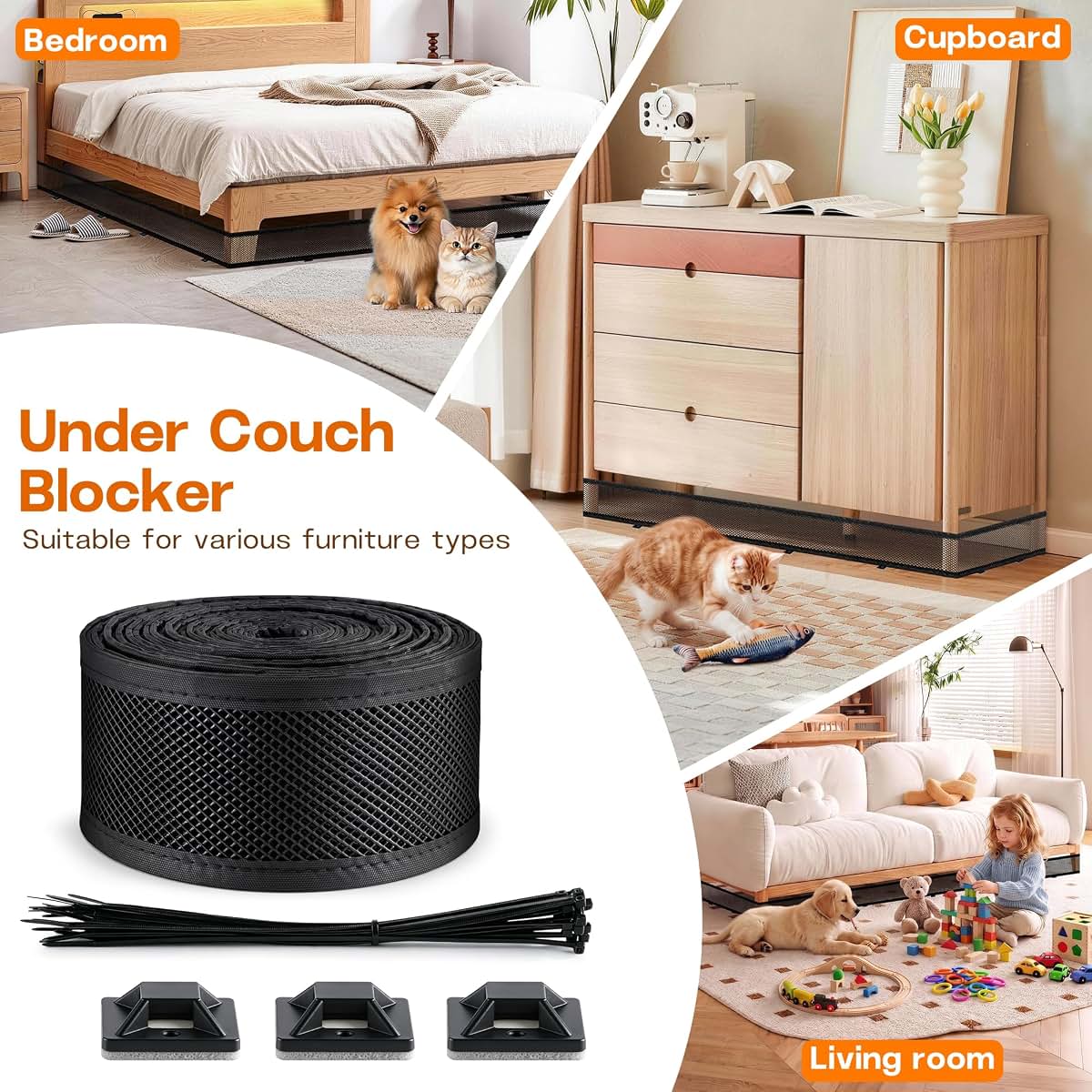 ArklintsXX Under Couch Blocker for Pets and Toys, Adjustable 394" x 3" Barrier (photo 4)