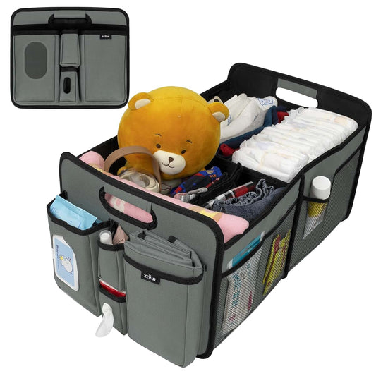 XEVAR Baby Diaper Caddy Organizer with Changing Pad in Grey