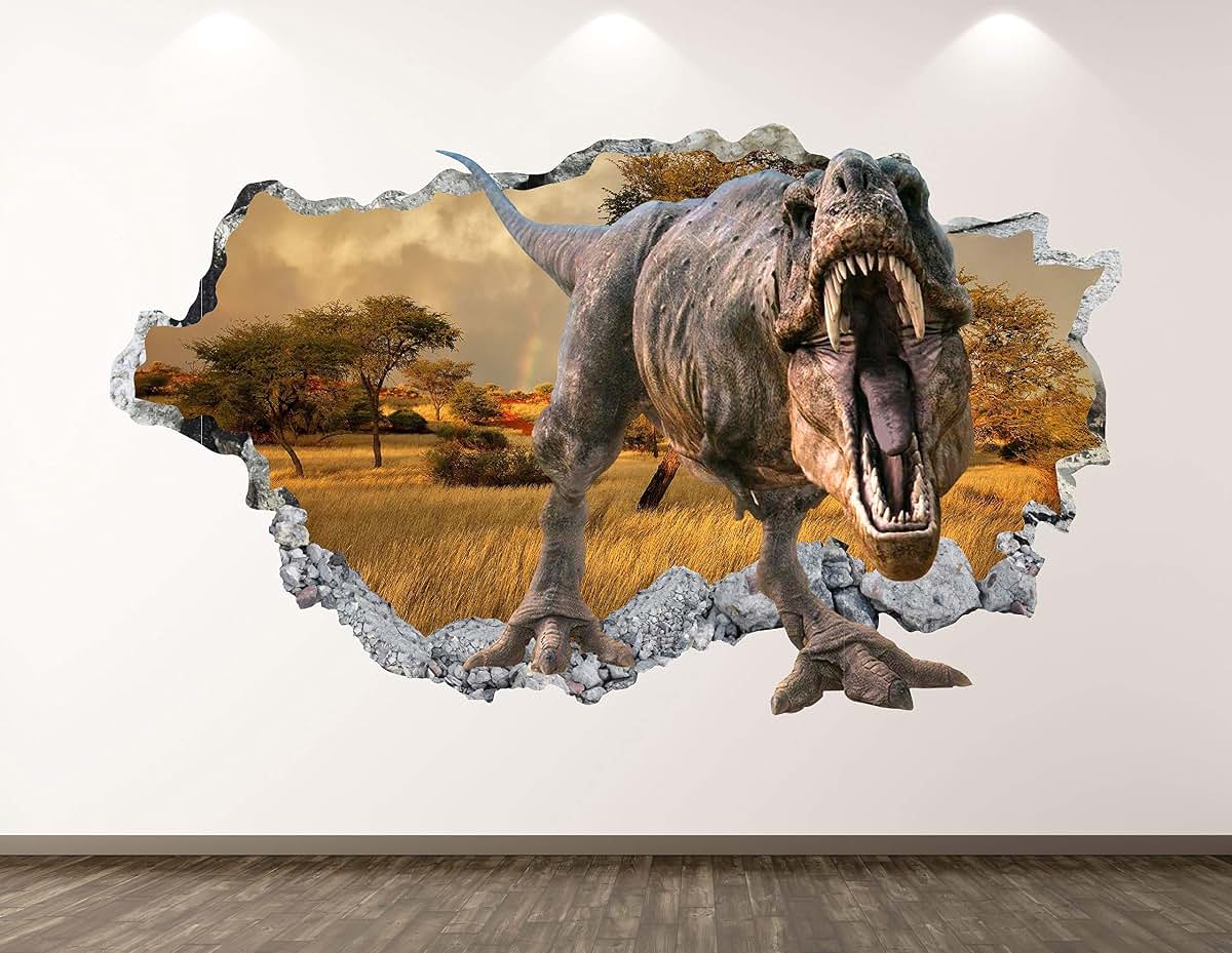 West Mountain Wild Dinosaur 3D Smashed T-Rex Wall Decal (22"W x 14"H)