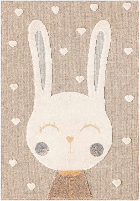 Rugs.com Whimsy Kids Peach Blossom Bunny And Hearts Area Rug
