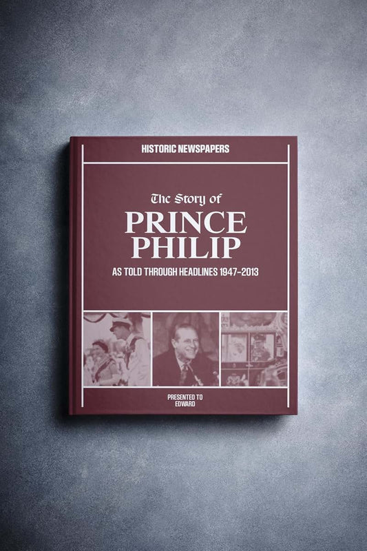 Signature gifts - Prince Phillip - Personalised Newspaper History Book - British Royal Keepsake Gift - British Royal