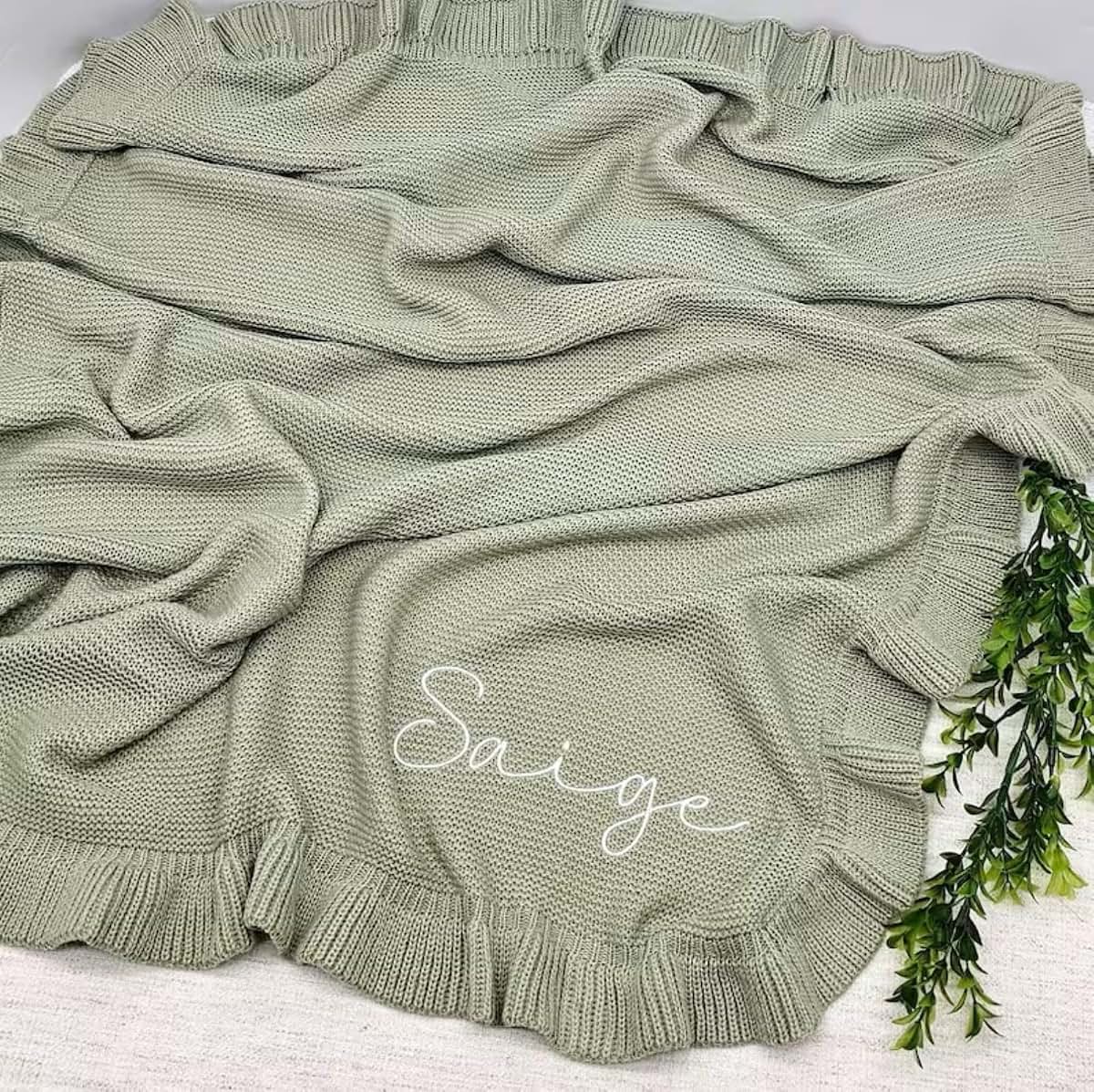 ZXH Personalized Baby Blanket - Custom Embroidered Cotton Knit