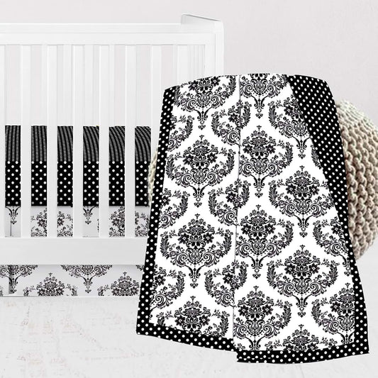Bacati - Classic Damask Black/Grey/White 3 pc Crib Bedding Set