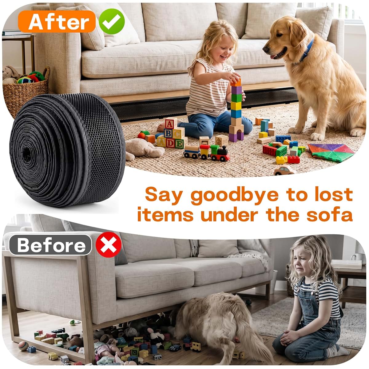ArklintsXX Under Couch Blocker for Pets and Toys, Adjustable 394" x 3" Barrier (photo 3)