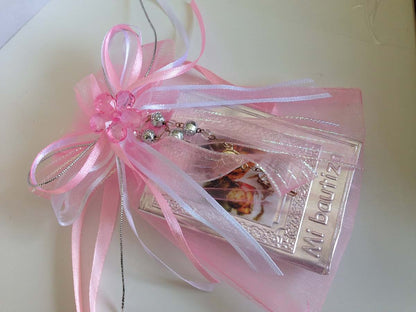 Hand made Baptism Favors Baby Pink Prayer Books, 12pc Repujado