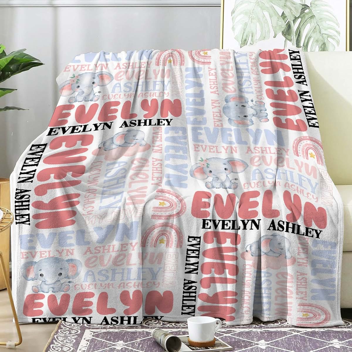 CHUIZHI Cute Elephant Custom Baby Blanket Animal Personalized Nursery Swaddling Blankets Gifts Baby Throw Blanket Pink (photo 2)