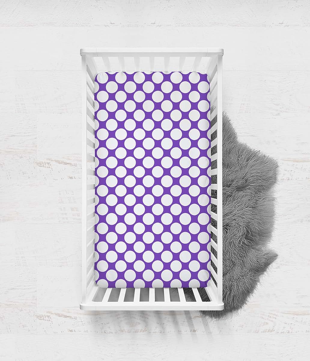 Bacati 2-Pack Large Dots Cotton Percale Fitted Crib Sheets - Purple (photo 4)