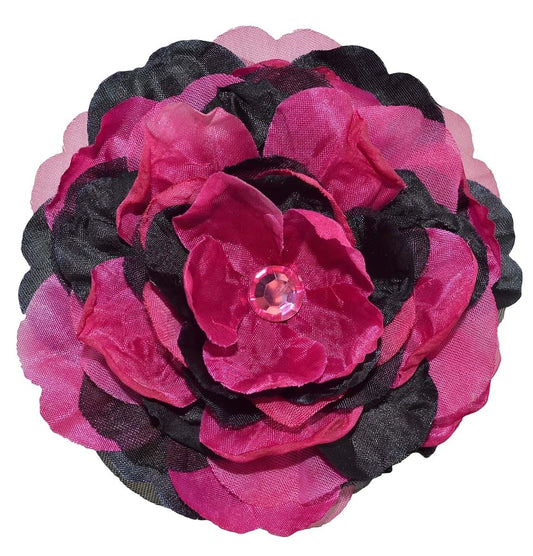 Funny Girl Designs Lola Silk Flower Hair Clip In Black & Fuschia