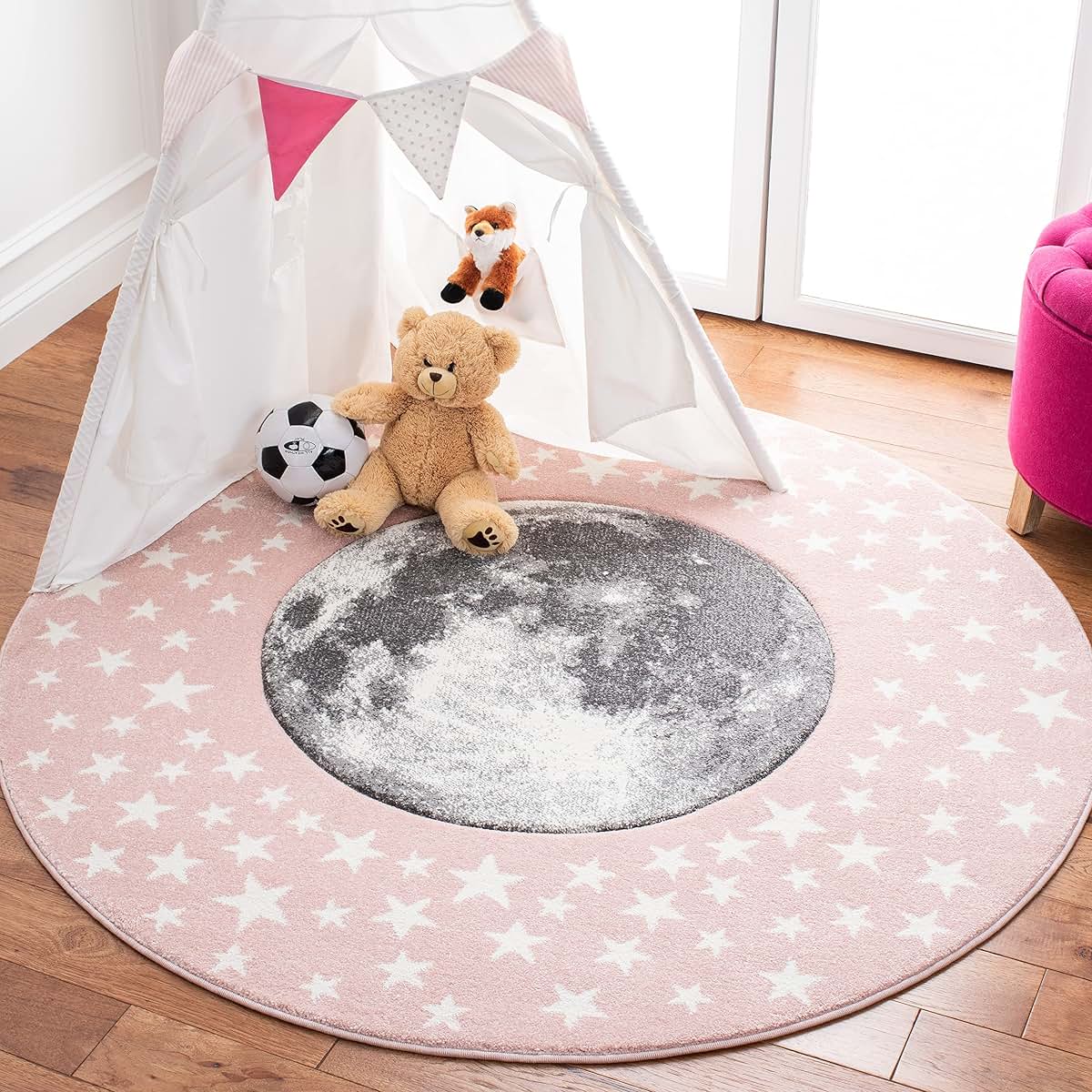Safavieh Carousel Kids Collection Area Rug - 5'3" Round Pink & Grey