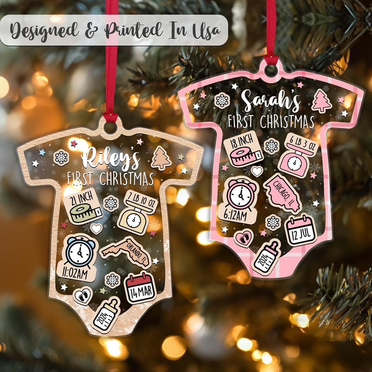 LALALA GIFT LAND Personalized Baby's First Christmas Ornament - Custom Gift for Christmas & Baby Shower - 4D Baby Shake (photo 4)