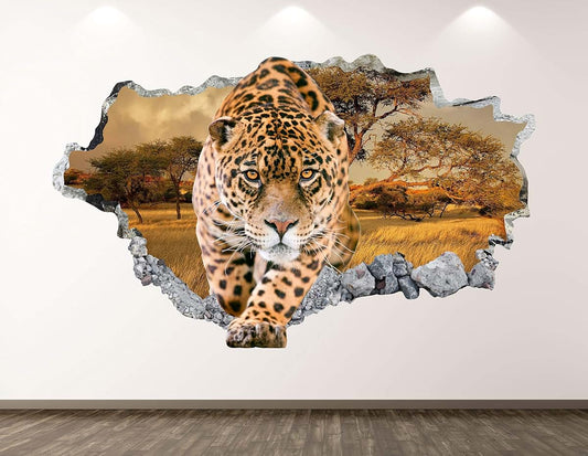 West Mountain Cheetah Wall Decal Art Decor 3D Smashed Animal Sticker Mural Kids Room Custom Gift BL67 (70"W x 40"H)