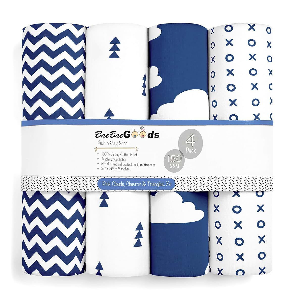 BaeBae Goods Pack N Play Sheets Set Of 4 Cotton White Playard Bedding (photo 3)