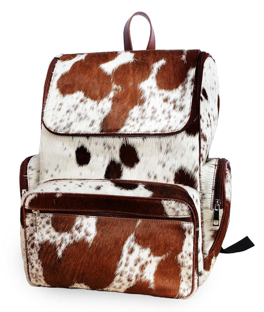 LP-FACON Cowhide Hair Print Fur Leather Diaper Backpack