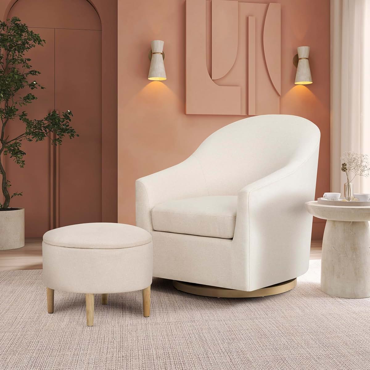 Evolur Luna Swivel Chair & Ottoman with 360-degree Swivel