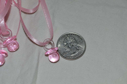 KCraftDepot 24 Pcs 3/4" Mini Light Pink Plastic Pacifier Necklaces "Don't Say Baby!" for Baby Shower Party Game/ Favors (photo 2)