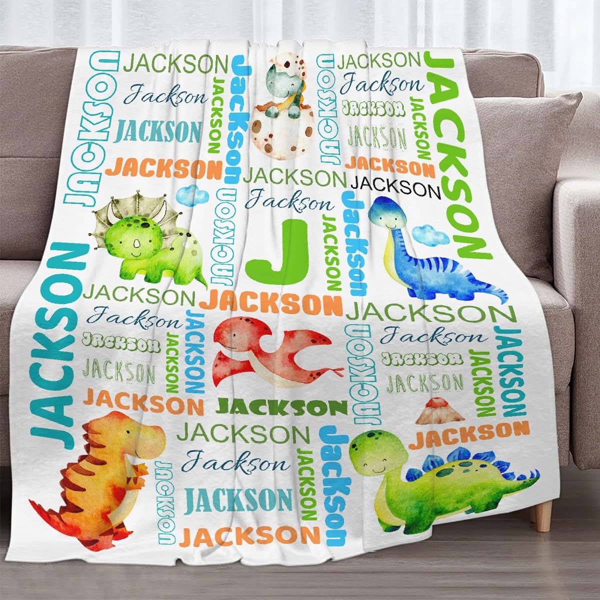 Kawaii Blanket Personalized Dinosaur Baby Blanket With Custom Name (photo 2)