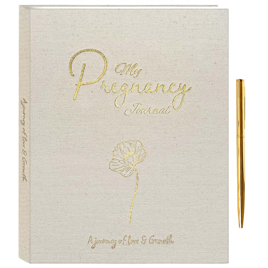 Luigi Lew Pregnancy Journal 90 pages – Linen Memory Book with Gold Pen – Baby Memory Book, Pregnancy Planner &