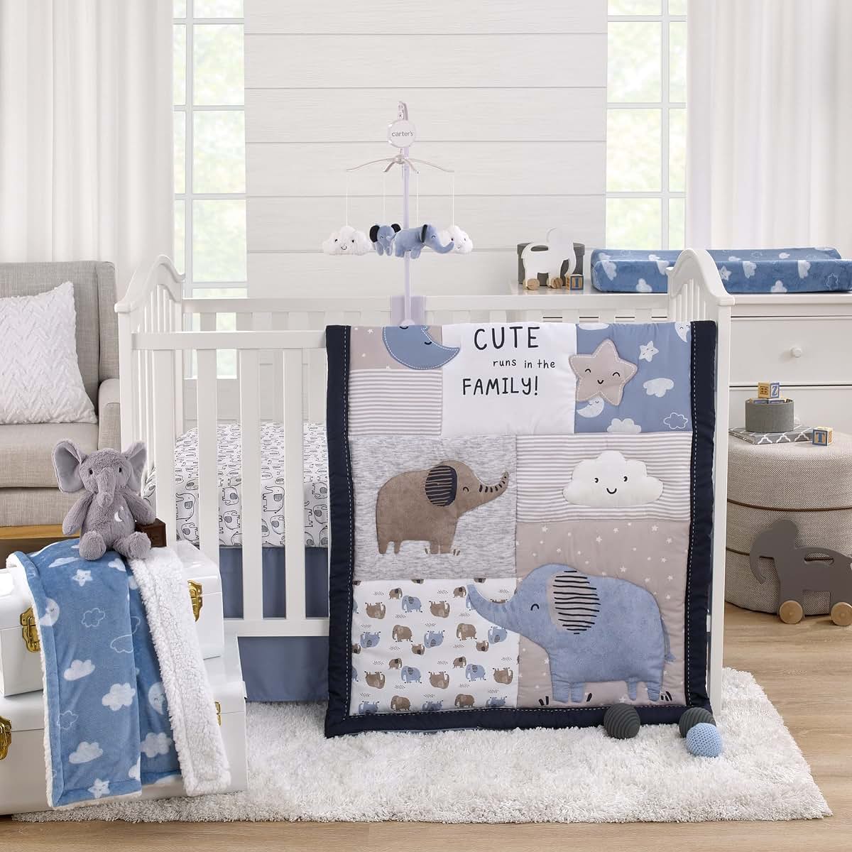 Carter's Boy Blue Elephant Crib Sheet - Fitted 28x52 Chambray Blue