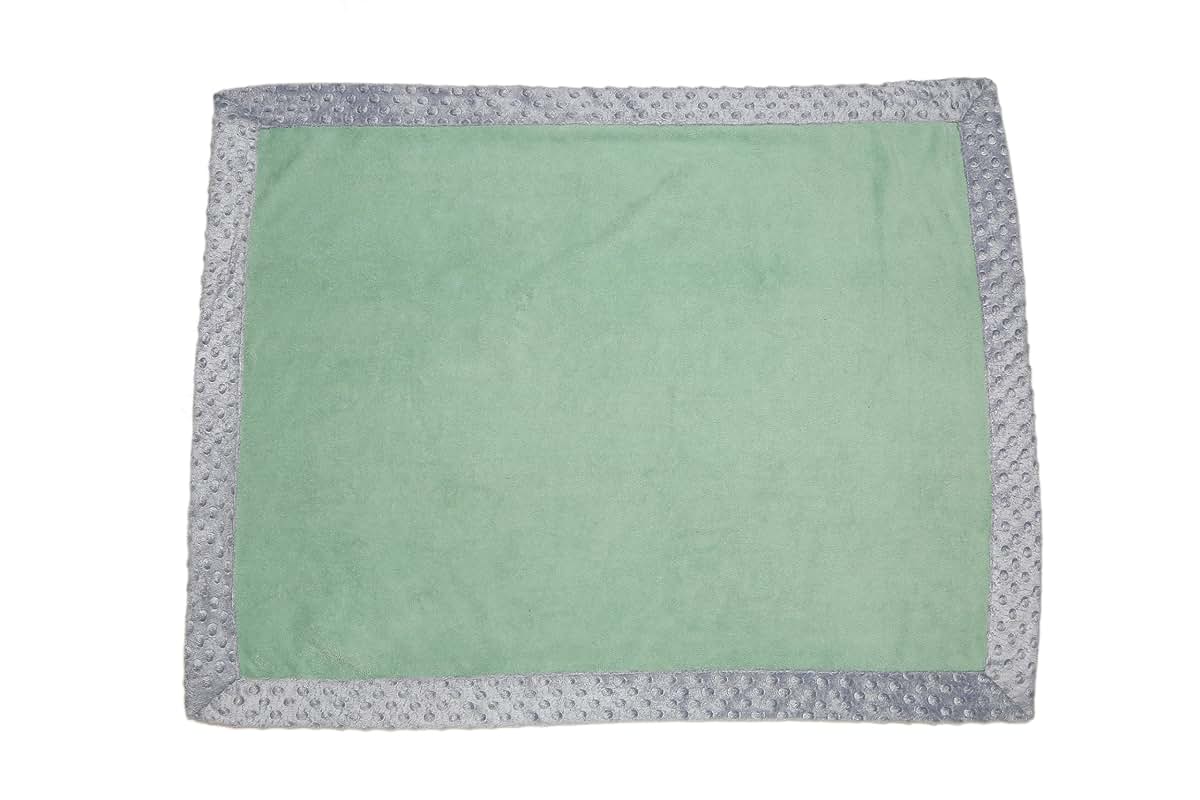Bacati Solid Center Plush Blanket (Mint/Grey Border) (photo 3)