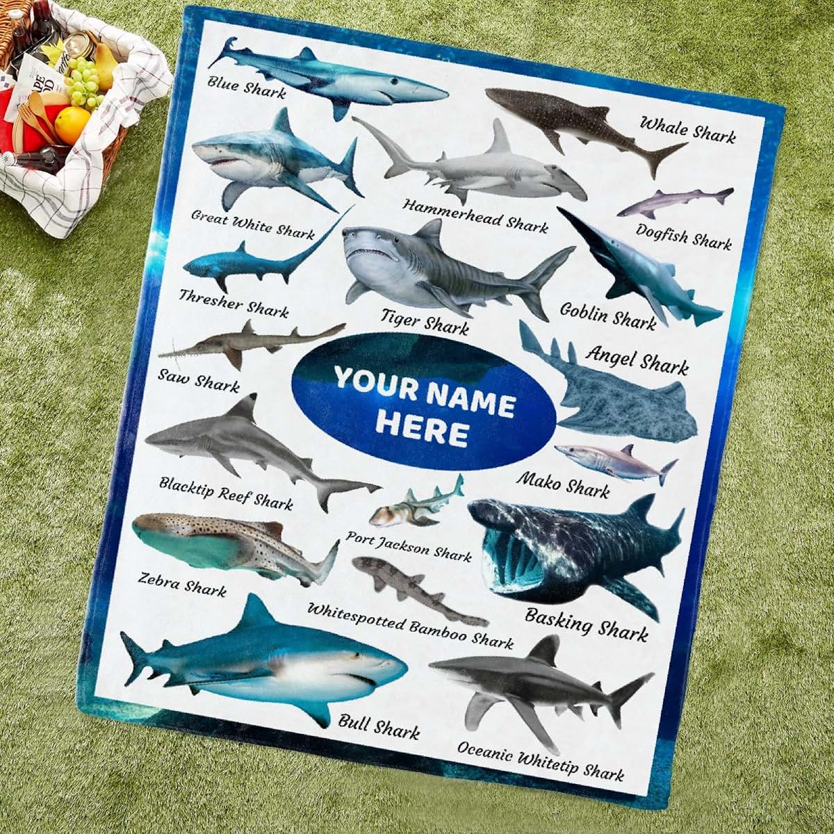KAWAII BLANKET Shark Custom Name Blanket-Personalized Baby Blanket for Girls Boys Shark Lovers Shark Gift for Infant (photo 3)