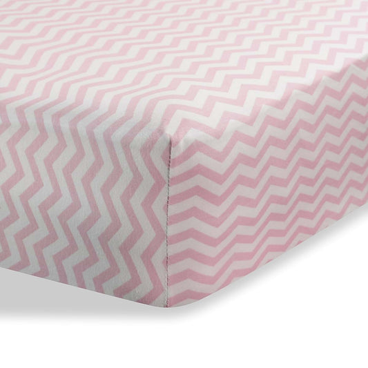 Abstract Bassinet Sheet in Zigzag Pink Jersey Knit Cotton