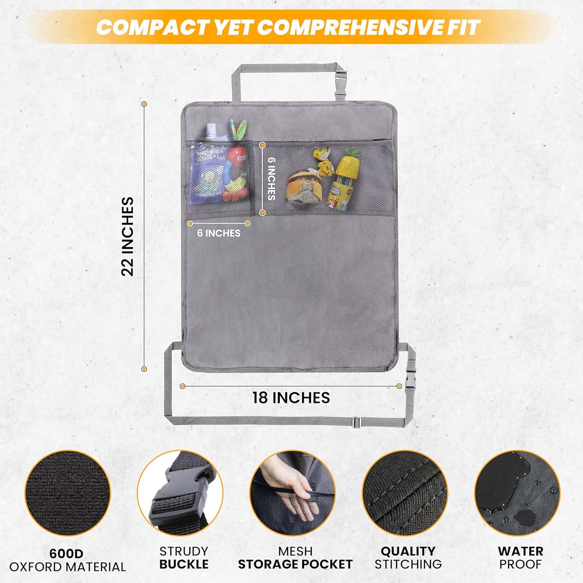 EcoNour Car Kick Mats Back Seat Protector For Kids And Pets, 2-Pack, Gray