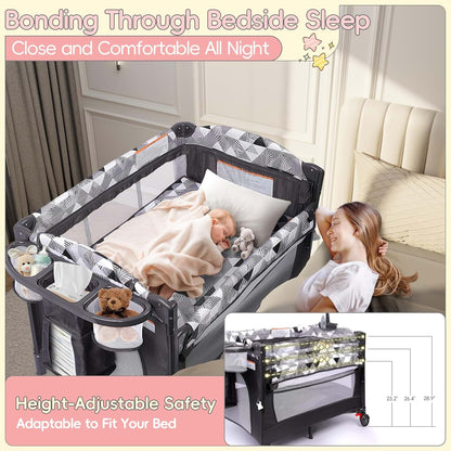 Xilingol 5-in-1 Baby Bassinet Bedside Sleeper with Changing Table and Carry Bag