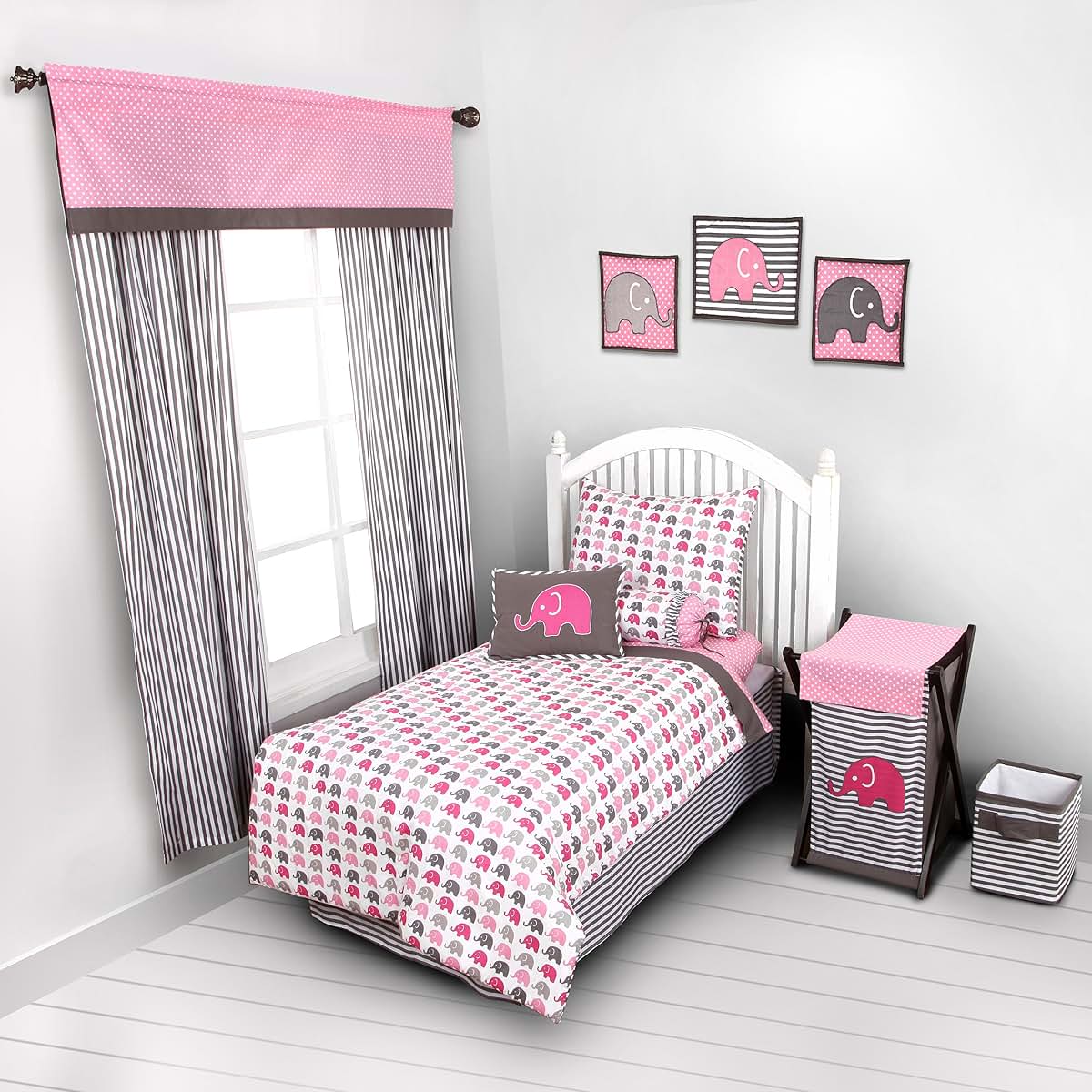 Bacati - Elephants Pink/grey Hamper (photo 3)