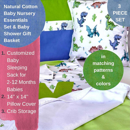 FashionByCultures Personalized Baby Sleeping Sack for 2-12 Months & Nursery Essentials Set, 3-Piece Natural Cotton Gift