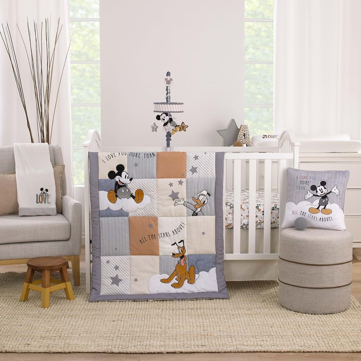 NoJo Disney Mickey Mouse Love Mickey Changing Pad Cover, White Gray Tan