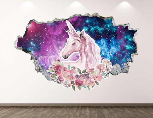 West Mountain Unicorn Wall Decal Art Decor 3D Animal Sticker Mural Kids Room Vinyl Custom Gift BL48 (50"W x 30"H)