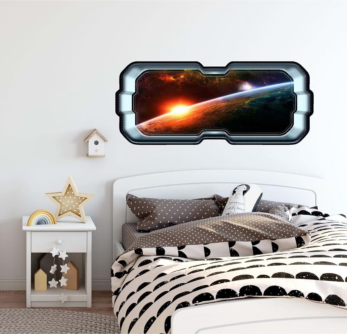Stickit Graphix SpaceScape Planet Sunrise 3D Wall Decal Removable Fabric Vinyl 20x48