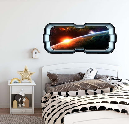 Stickit Graphix SpaceScape Planet Sunrise 3D Wall Decal Removable Fabric Vinyl 20x48
