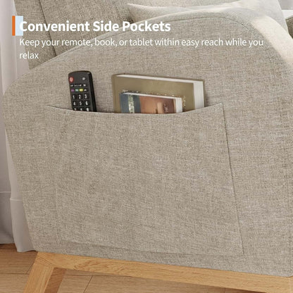 Takywep Modern Linen Glider Rocking Chair with Side Pockets & Pillow