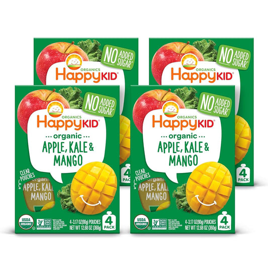 HAPPYKID Organics Organic Kid Snack Pouch Apple Kale Mango 3.17 Ounce Pack of 16