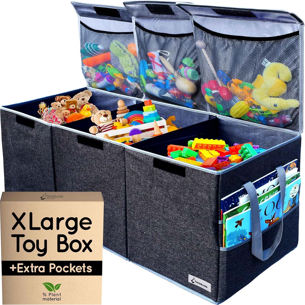 Pandabode Extra Large Toy Box and Storage Organizer with Pockets