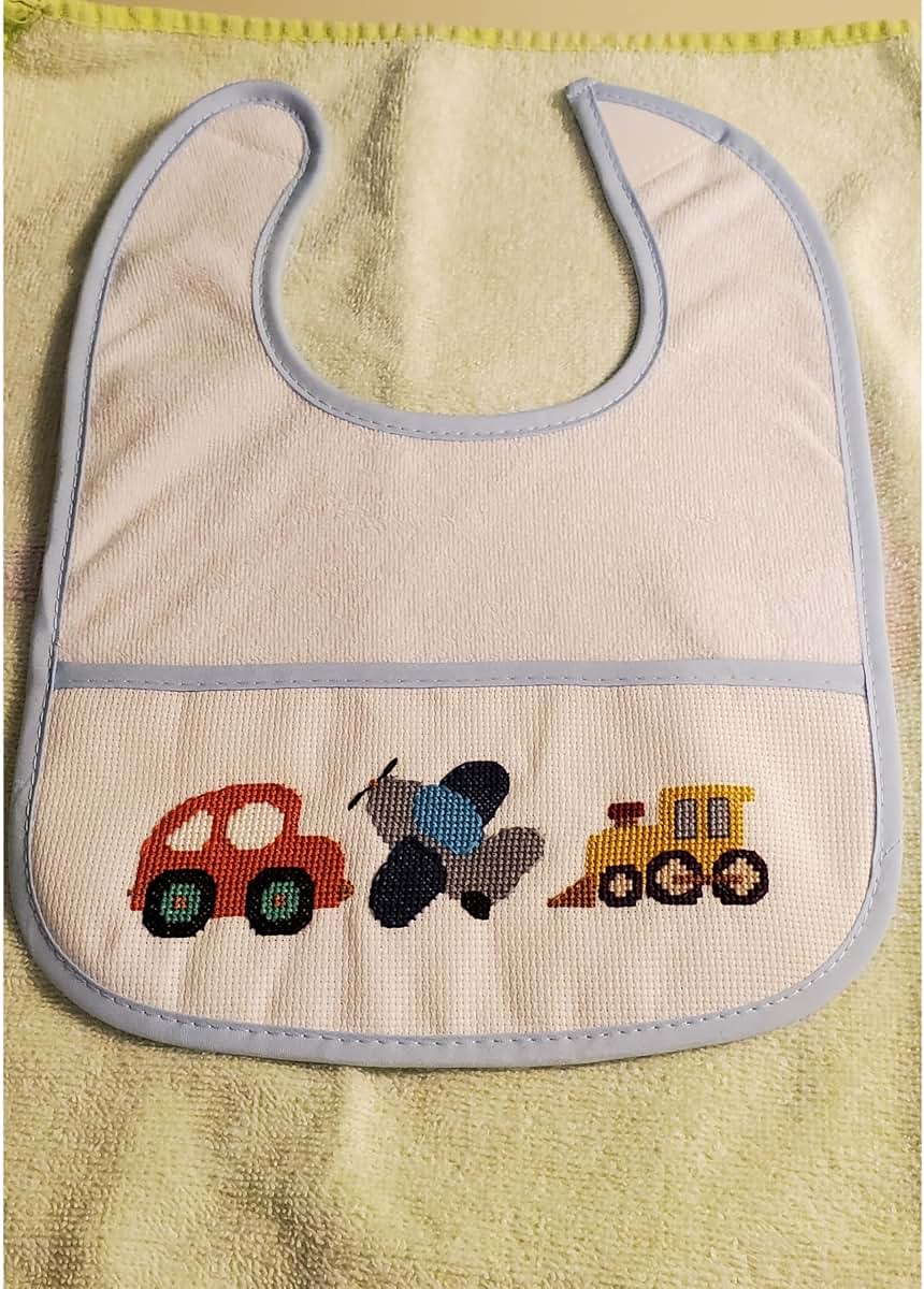 Max Stitch Design 5pcs Cotton Cross Stitch Bib In White And Blue