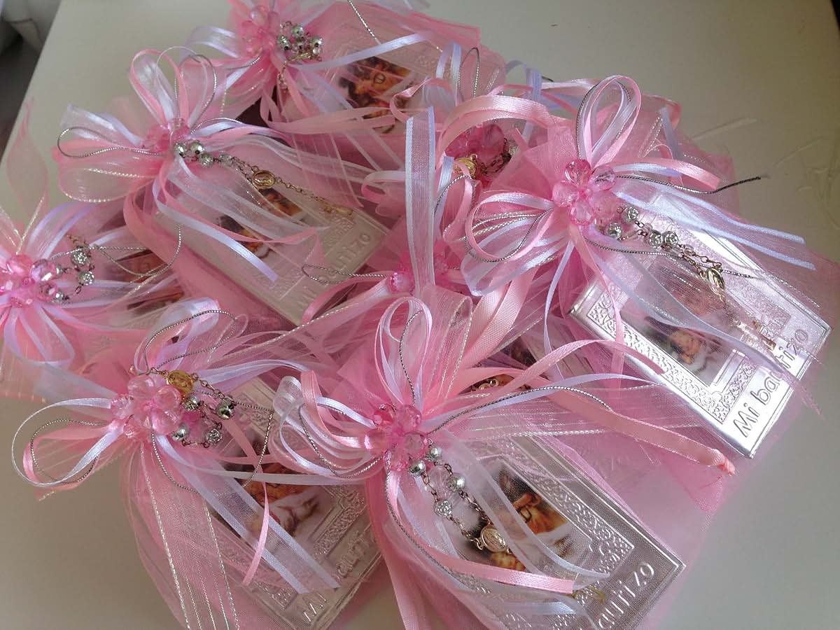 Hand made Baptism Favors Baby Pink Prayer Books, 12pc Repujado