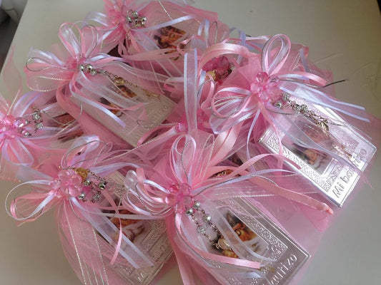 Hand made Baptism Favors Baby Pink Prayer Books, 12pc Repujado