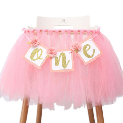 WAOUH Tutu Highchair Decoration for 1st Birthday Pink