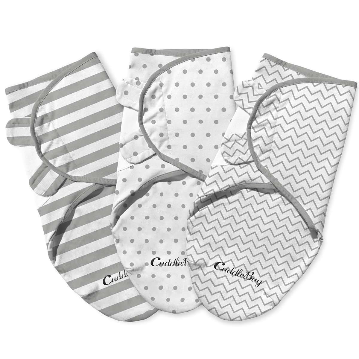 CuddleBug Velcro Baby Swaddles 0-3 Months, 3-Pack Cotton Sleep Sack