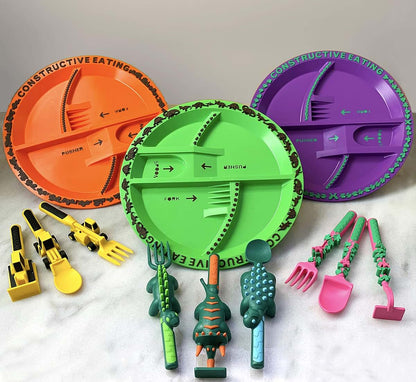 Constructive Eating Dinosaur & Garden Fairy Plate and Utensil Combo Set