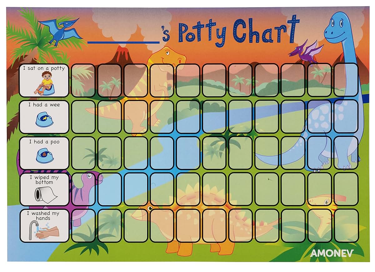 Amonev Dinosaur Potty And Toilet Training Reward Chart Twin Pack With 225 Star Stickers