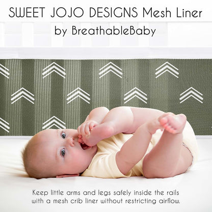 Sweet Jojo Designs + BreathableBaby 2-Piece Mesh Crib Liner Set Dark Green Boho Arrow