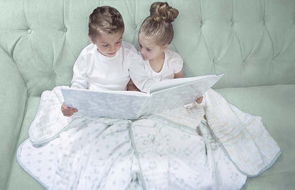 SwaddleDesigns 4-Layer Cotton Muslin Luxe Blanket, Cuddle and Dream, Pastel Blue Nautical Little Ships and Dots
