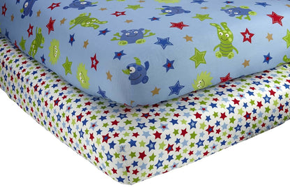 Little Bedding by NoJo Monster Babies 2-Pack Crib Sheet Set, Standard Toddler Mattress