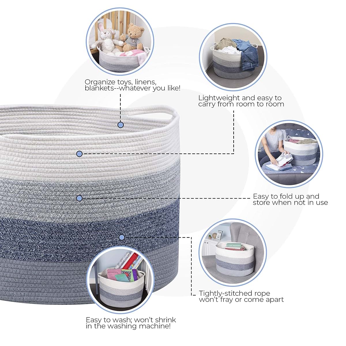 Modernetic Cotton Rope Basket - Large Decorative Woven Storage Bin (photo 3)