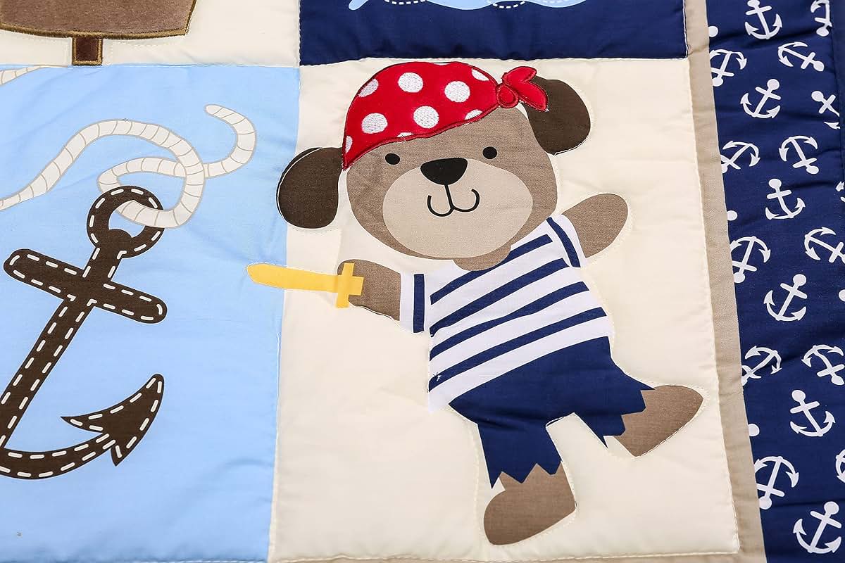 CribMATE 3 PC Navy Blue Bear Pirates Theme Nursery Crib Bedding Set (photo 4)