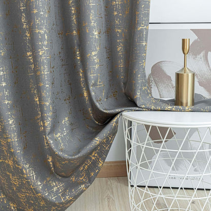 Taisier Home Gold Foil Print Linen Textured Curtains - Geometric Dots Pattern for Nursery Toy Room - Thermal Insulated