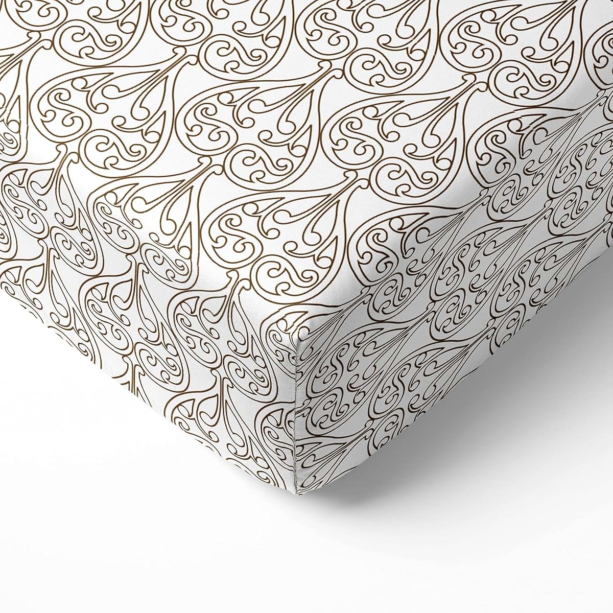 Bacati - ONE Damask Brown on White Printed Girls 100% Cotton Soft Breathable Percale Crib/Toddler Bed Fitted Sheet